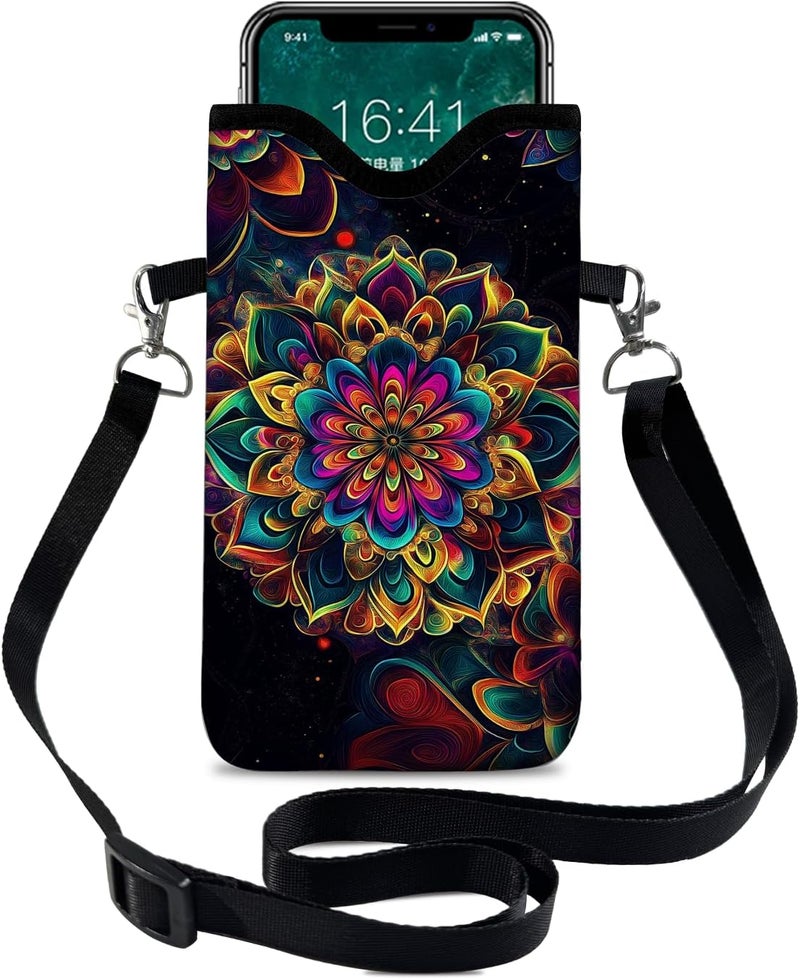 otilil Neoprene Cell Phone Sleeve Pouch Case Bag with Crossbody Strap Neck Lanyard for Women 7.1 X 3.9 in Floral - Image 1